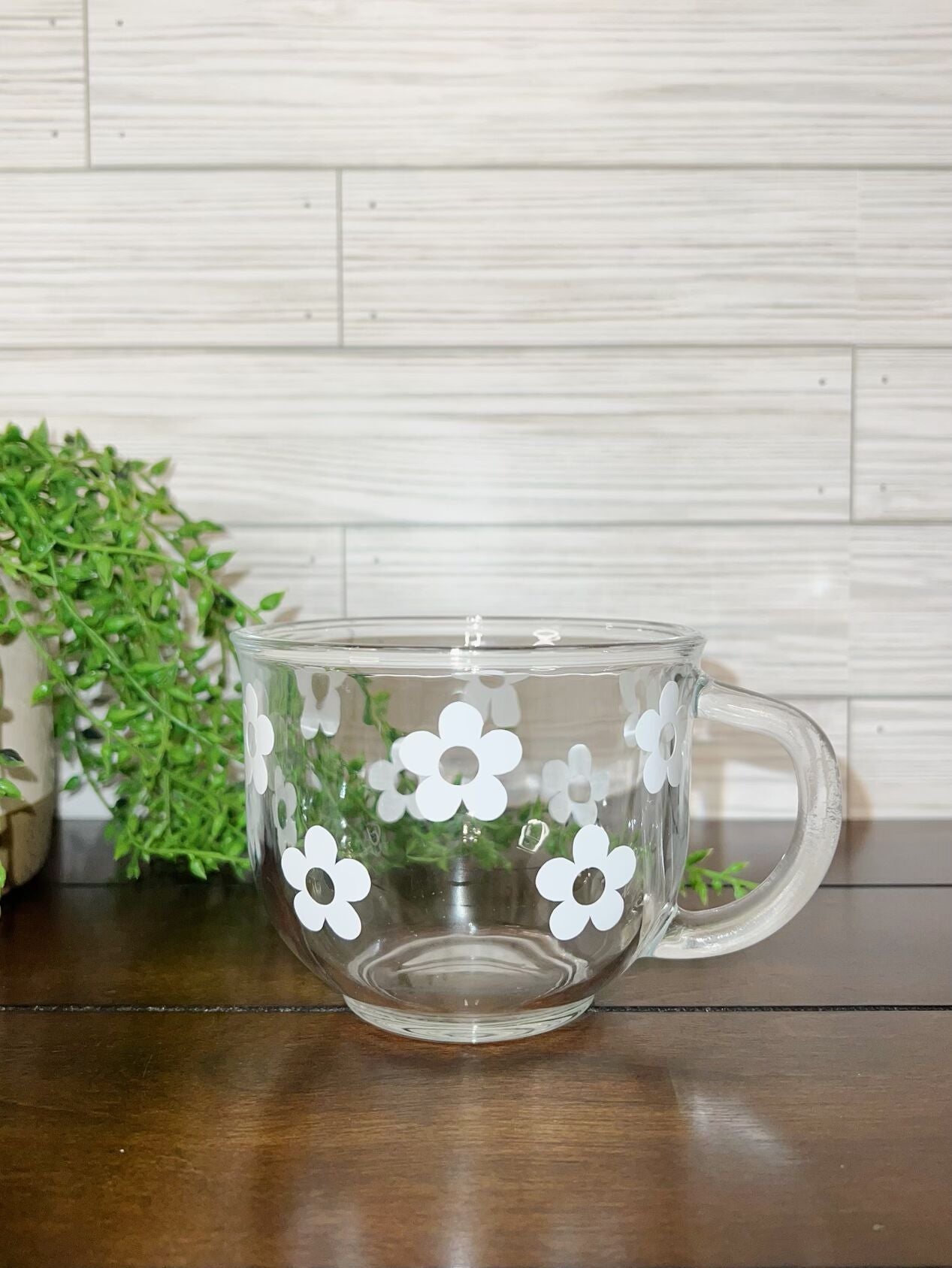 Glass Coffee Mug - White Daisy
