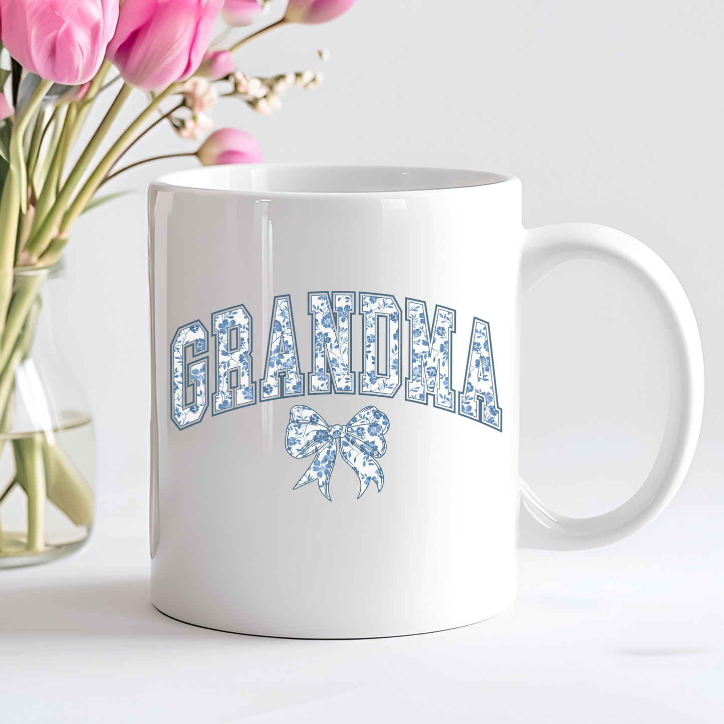Coffee Mug - Grandma Blue Bow Floral Mug