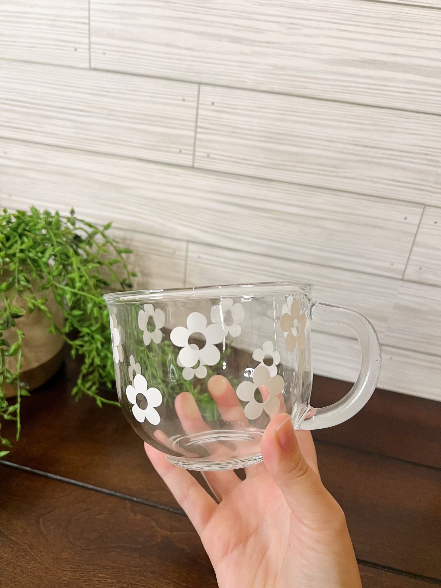 Glass Coffee Mug - White Daisy