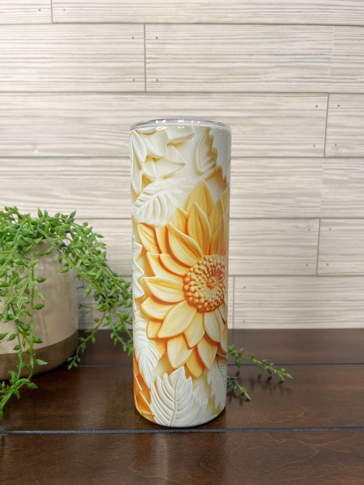 Tumbler - 3D White & Orange Flowers