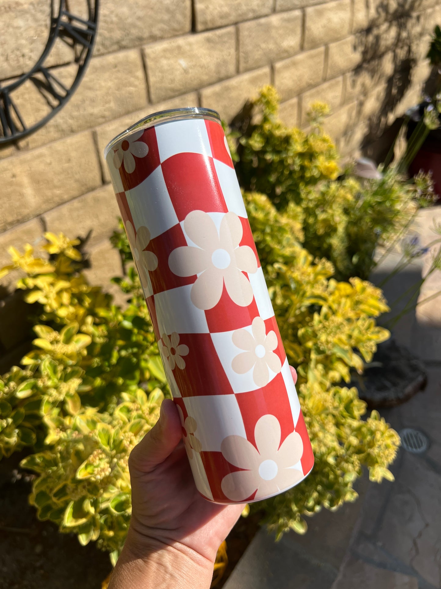 Tumbler - Checkered Flower