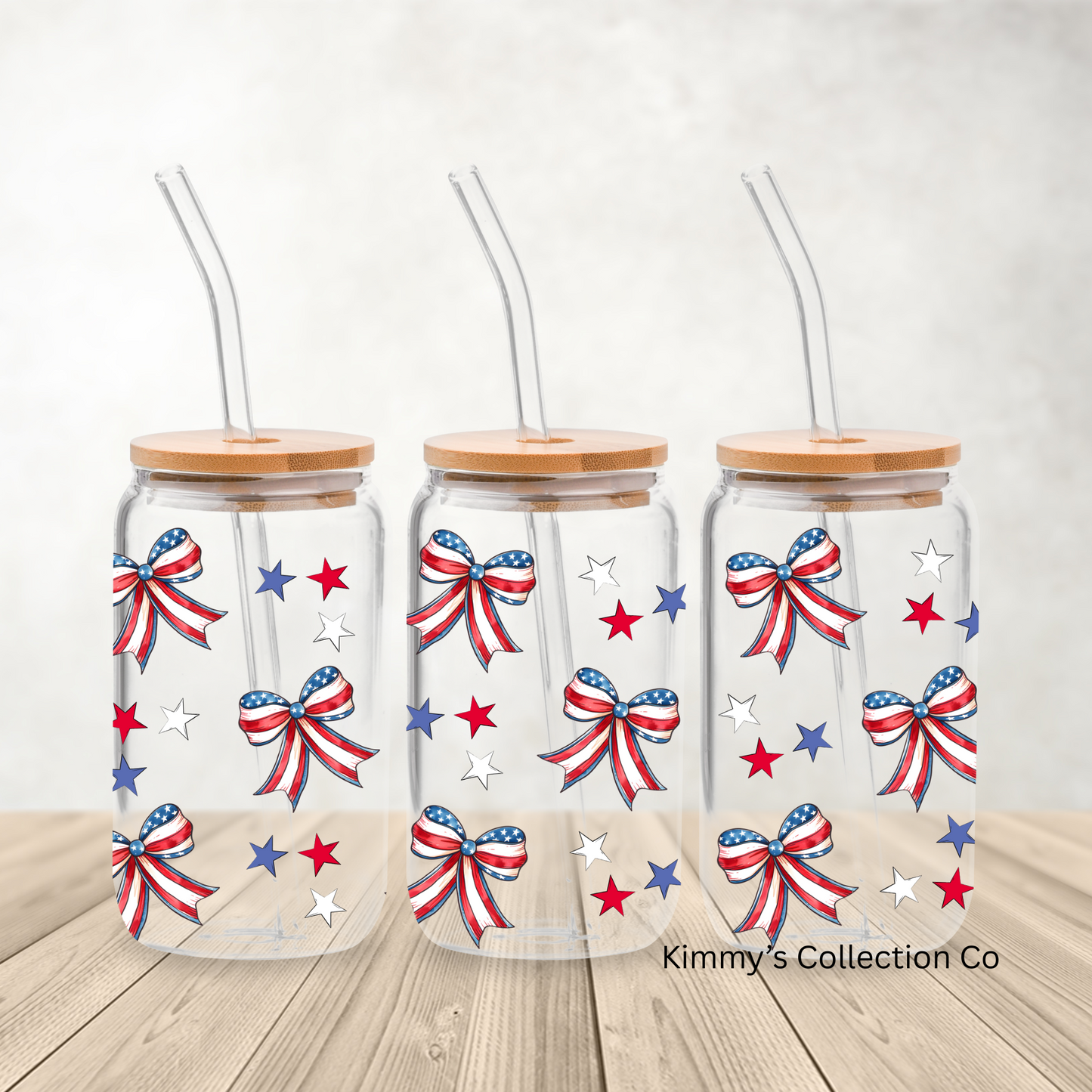 Glass Can - Patriotic Bows & Stars