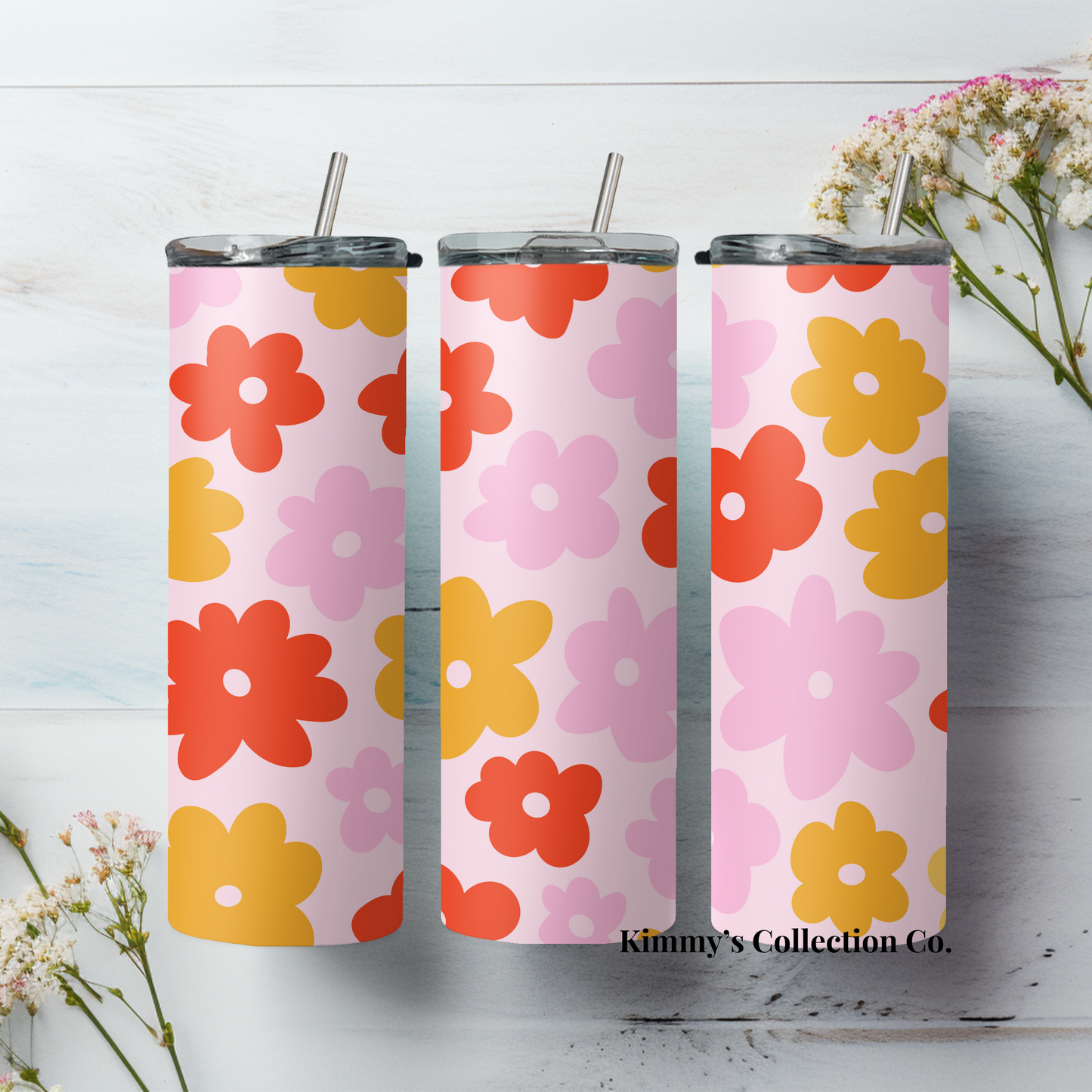 Tumbler - Retro Flowers in 4 Designs
