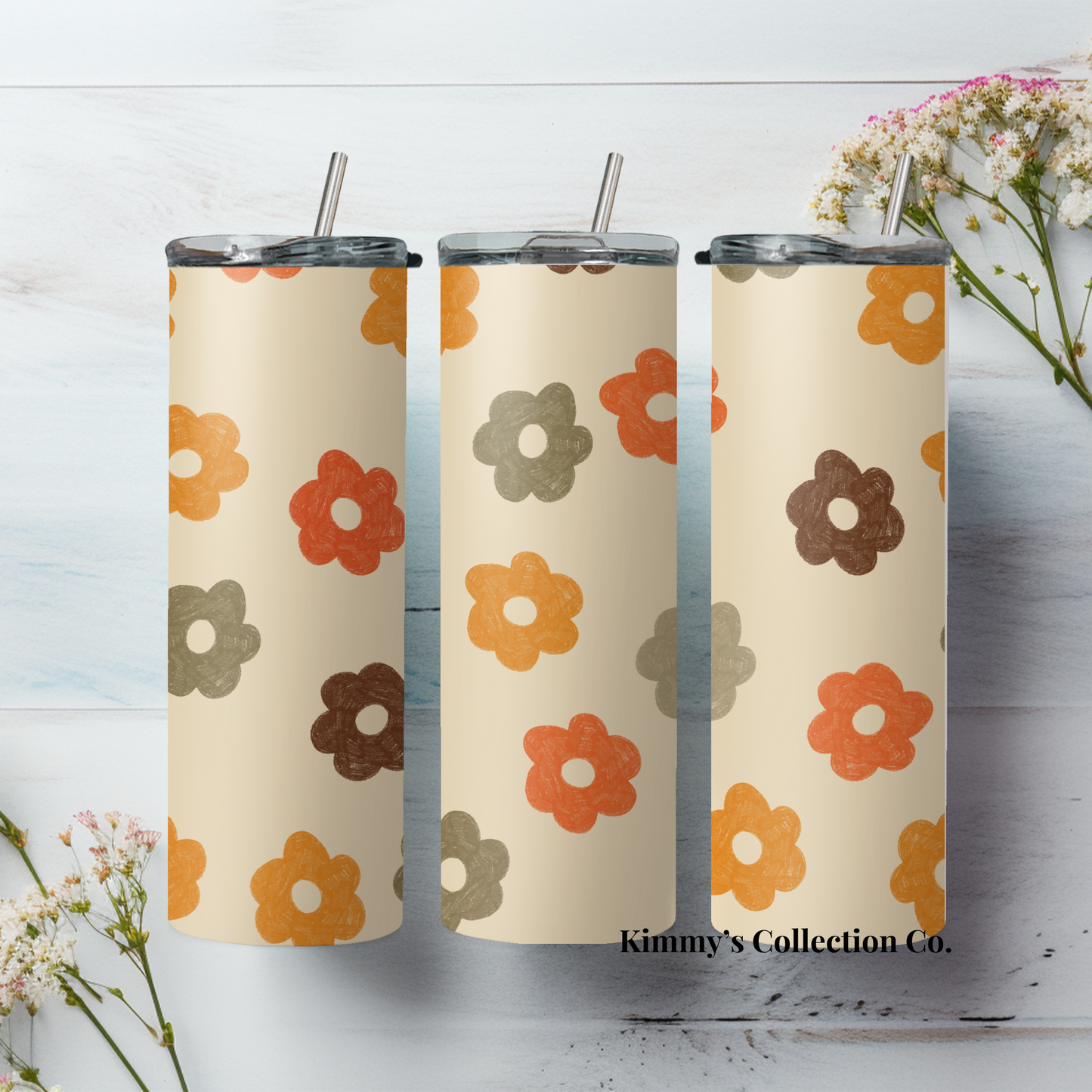 Tumbler - Retro Flowers in 4 Designs