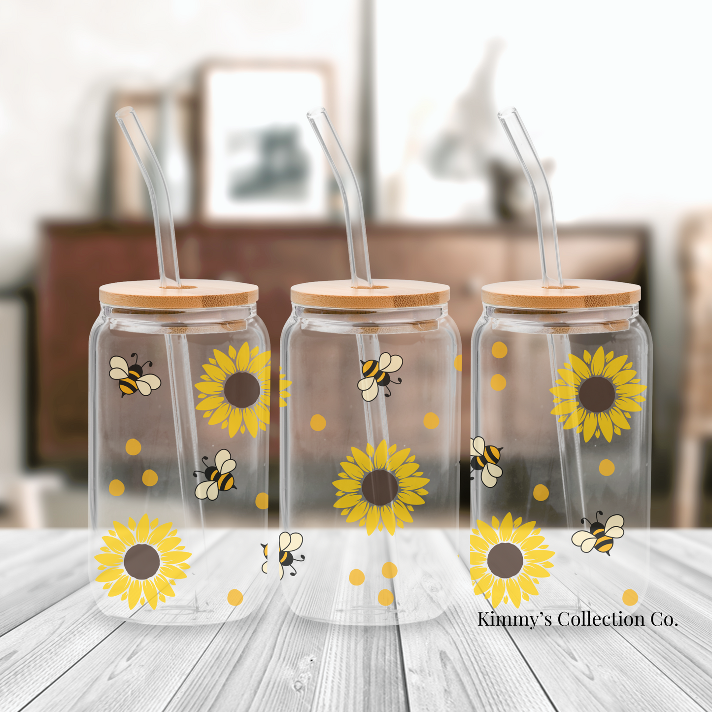 Glass Can - Bees and Sunflowers