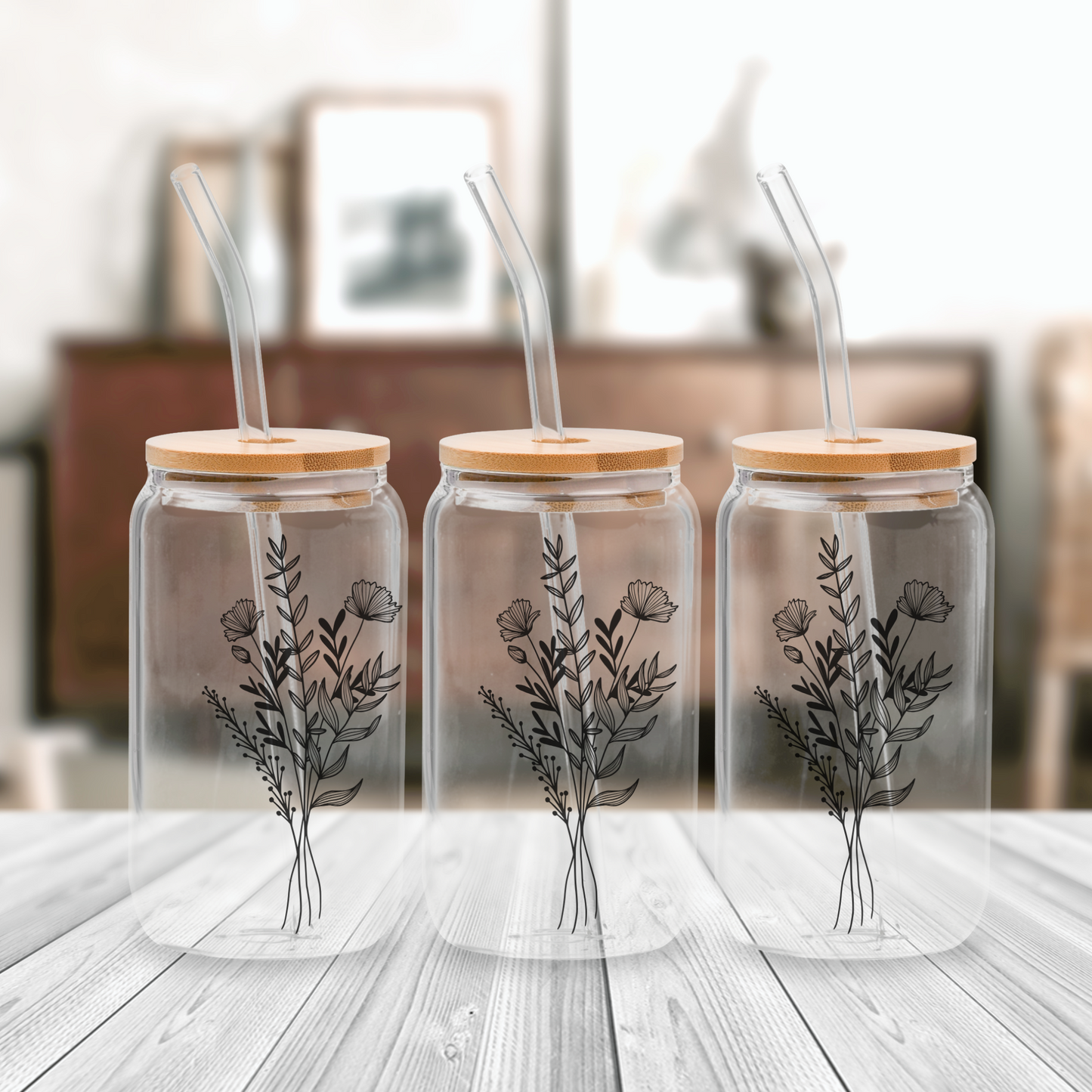 Glass Can - Bouquet of Flowers