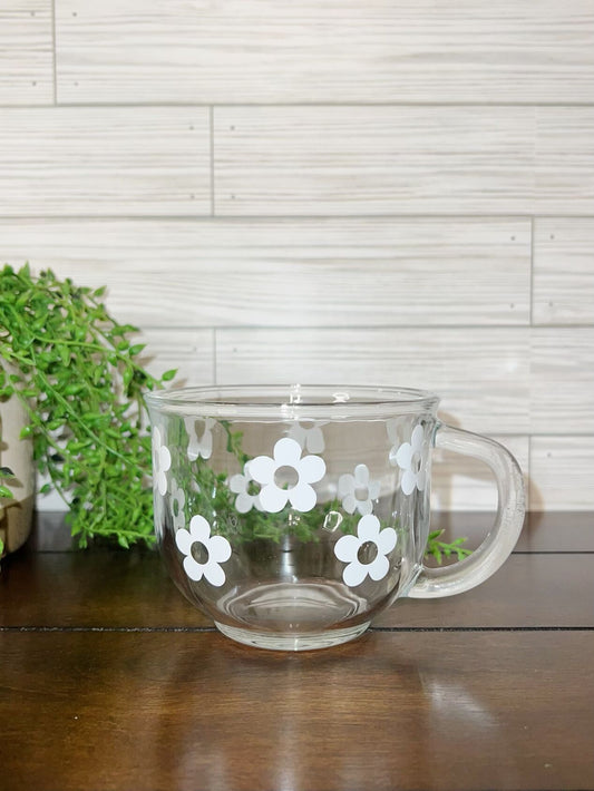 Glass Coffee Mug - White Daisy