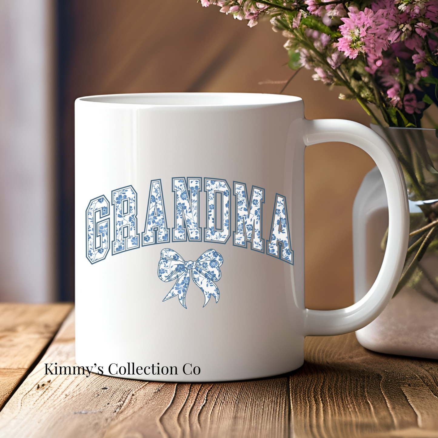 Coffee Mug - Grandma Blue Bow Floral Mug