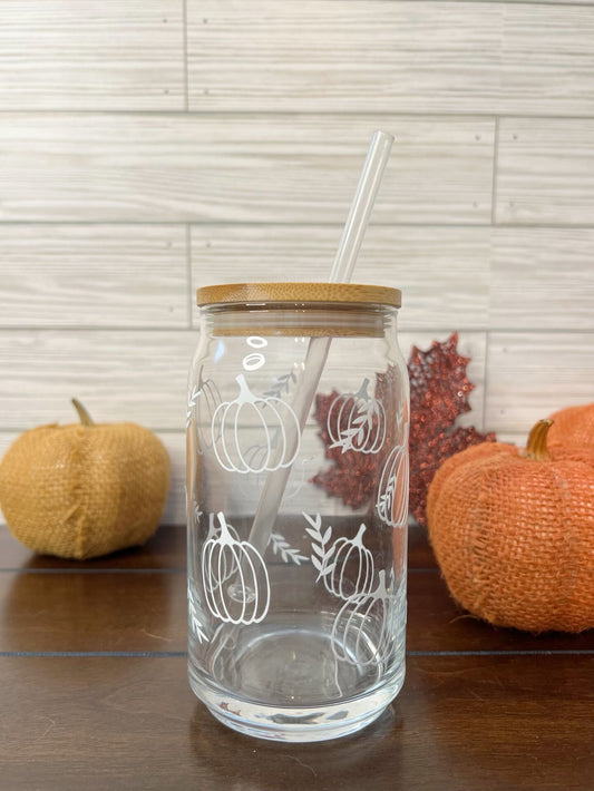 Glass Can - Fall Pumpkins