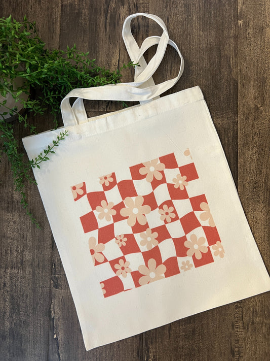 Tote Bag - Checkered Flower Bag