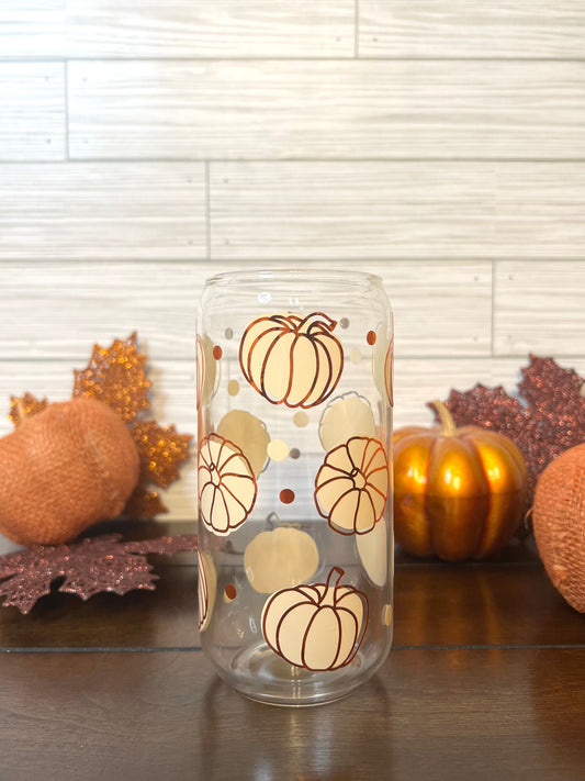 Glass Can - Fall Shimmery Pumpkins