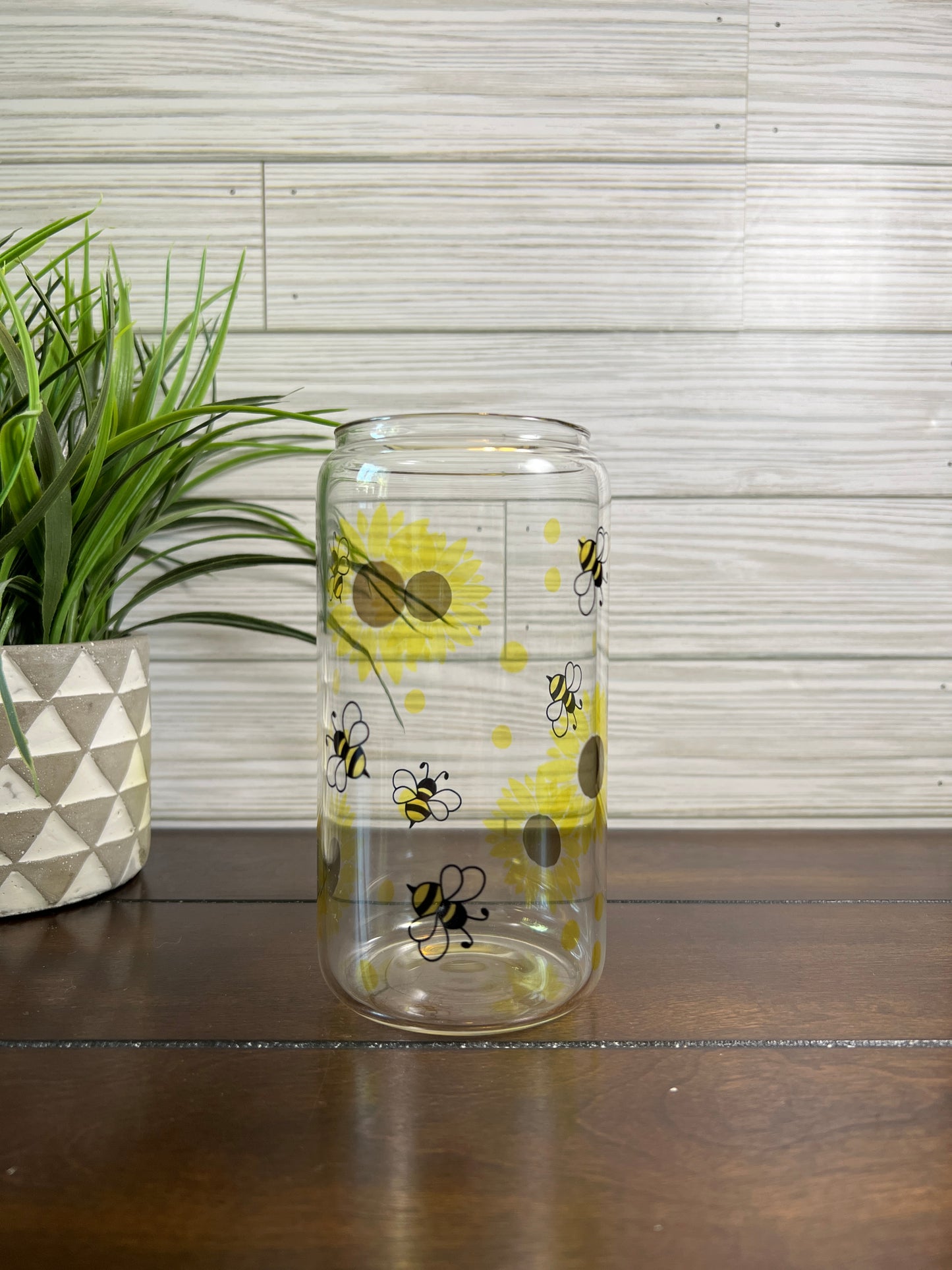 Glass Can - Bees and Sunflowers