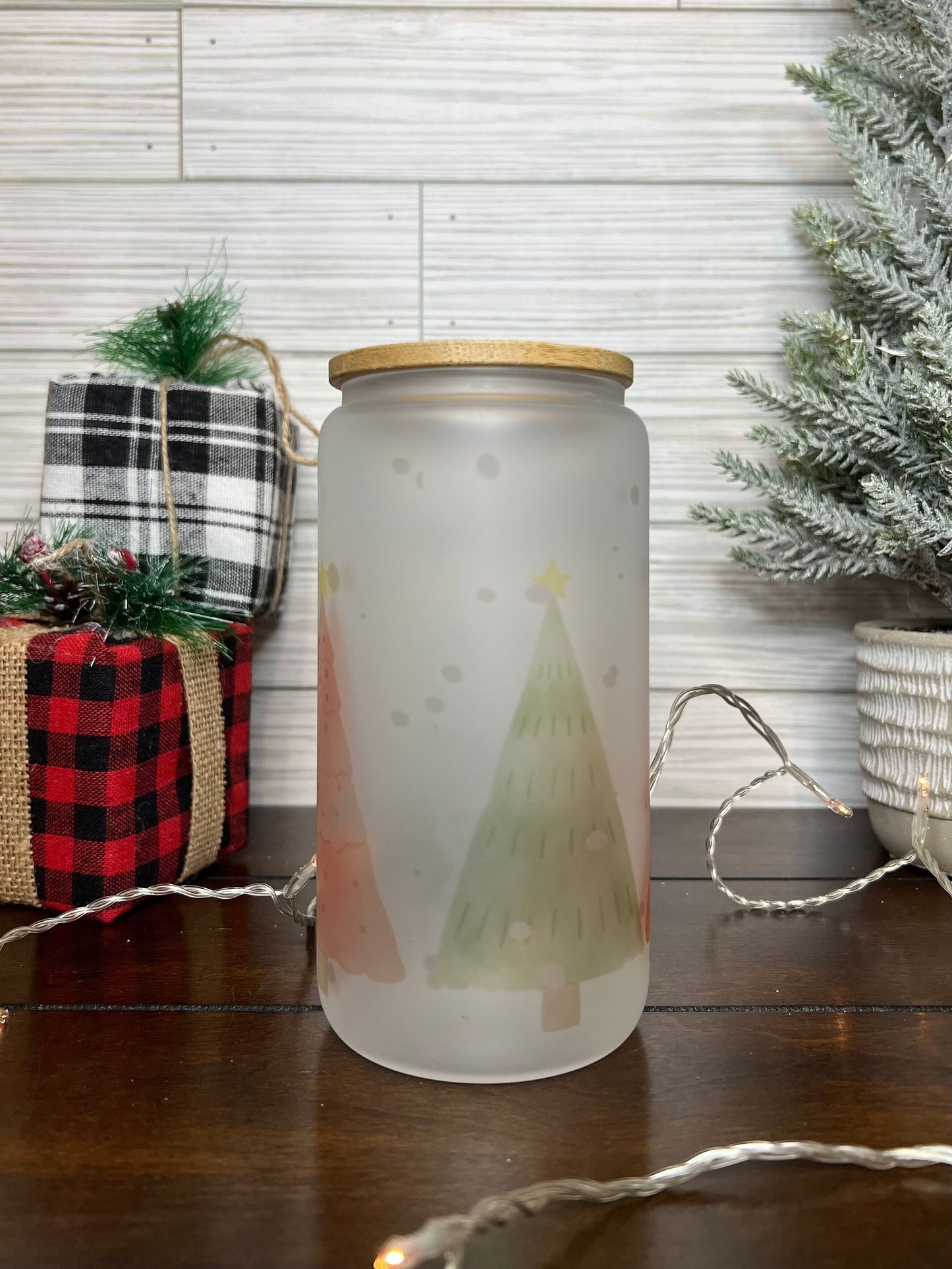 Glass Can - Christmas Pastel Trees