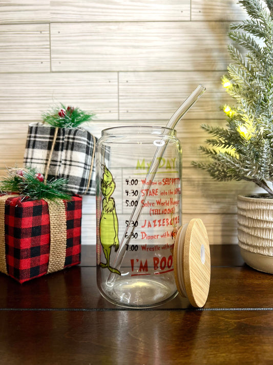 Glass Can - Christmas Green Monster