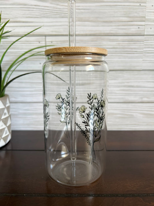 Glass Can - Bouquet of Flowers