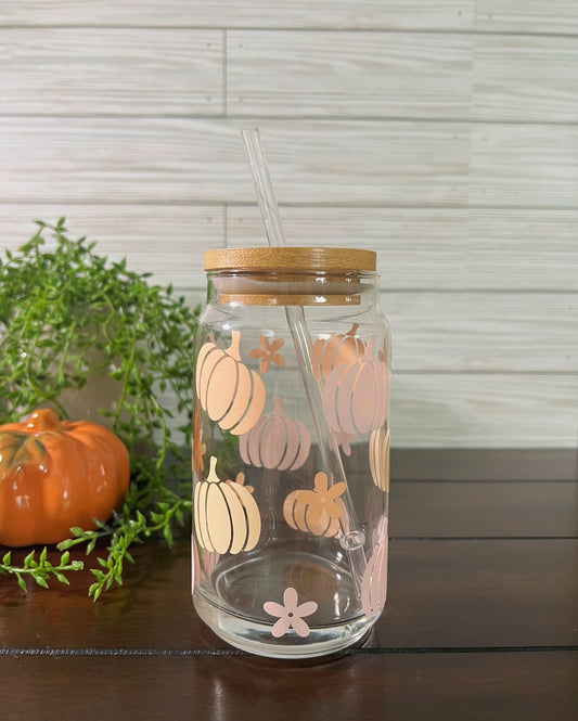 Glass Can - Fall Pastel Pumpkins