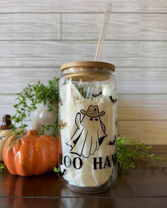 Glass Can - Halloween Cowboy Ghost